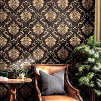 wolpin Wall Stickers DIY Wallpaper (45 cm x 10 m) Black Damask Luxury Self Adhesive Decals Living Room Bedroom Decoration, Black