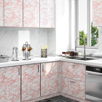 Wolpin Wall Sticker Marble Wallpaper Furniture Kitchen Cabinets (45 x 600 cm) Almirah, Plastic & Wooden Tabletop, Wardrobe, Makeover PVC DIY Self Adhesive, Jade, Pink & White Decorative Wallpaper