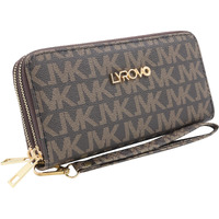 Lyrovo Purse Clutch Wallet for Women - PU Leather Double Zip Card Coin Holder with Wrist Strap (JVK, Brown)