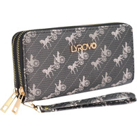 Lyrovo Purse Clutch Wallet for Women - PU Leather Double Zip Card Coin Holder with Wrist Strap (Horse, Black)
