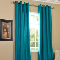 Exporthub 2 Piece Eyelet Polyester Window Curtain Set - 5ft, Aqua Blue