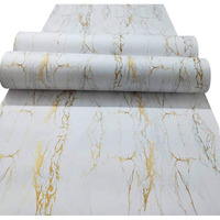 ELTON Vinyl Self Adhesive White & Gold Matt Marble Wallpaper, 24 x 72 Inch