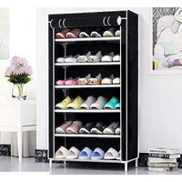 Ebee Iron Collapsible Shoe Rack (Black, 6 Shelves)