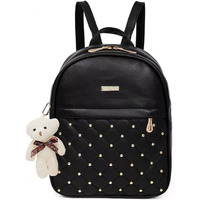 TYPIFY PU Leather Teddy Keychain Preppy Style Women Backpack Girls College Bag