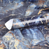 Elton Premium Blue Marble Gloss Marble Furniture Film Interior Film Wallpaper for Cupboard Door, Almirah, Fridge, Tabletop, Wall, Floor, DIY & Other Renovation Projects : 16 X 60 Inch