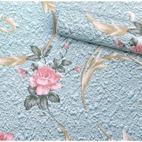 ANNA CREATIONS Self Adhesive Decorative Peel Stick Sea Green Waterproof Floral Wallpaper Removable Wall Sticker for Living Room Hall Decoration PVC Vinyl DIY Wall Stickers 45x304cm (Blue Flower)
