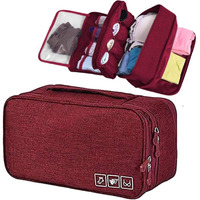 Seagull flight of fashion Polyester 3 Layer Lingerie Organizer Bag, Travel Pouch for Storage of Bra, Underwear, Innerwear, Cosmetics, Toiletry for Women - 28 X 15 X 13 Cm - Wine Red