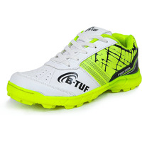 B-TUF Fighter Cricket Shoes/Studs Spikes Sports for Boys Girls Kids (White/Green) Size India/UK 2