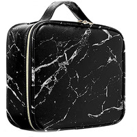 Seagull flight of fashion Cosmetic Bag, Makeup Organizer Bag for Home & Travel,Vanity Bag with Dividers for Brushes,Toiletries, Cosmetics 26 x 23 x 9 cm - Black Marble PU