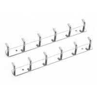 iSTAR Stainless Steel 6 Pin Bathroom Cloth Hooks Hanger Door Bathroom Robe Hooks Rail for Hanging Keys,Clothes,Towel Steel Hook (Silver) (Pack of 2)
