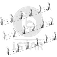 iSTAR Stainless Steel 6 Pin Bathroom Cloth Hooks Hanger Door Bathroom Robe Hooks Rail for Hanging Keys,Clothes,Towel Steel Hook (Silver) (Pack of 3)
