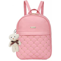 TYPIFY Small Size Pu Leather Teddy Keychain Preppy Style Women Standard Backpack Girls College Bag (Pink 36 Studs)