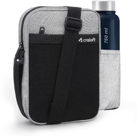 CRALOFT CrestCarryall Polyester 11.5 Inch Side Sling Bag/Crossbody Travel Bag for Men and Women, With Hideable Water-Bottle Pocket (S3, Grey_Black)