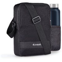 CRALOFT VoyagerValise Polyester Side Sling Bag 11.5 Inch/Travel Bag for Men And Women, With Hideable Water-Bottle Pocket & Key Retractor (S4, Black)