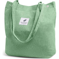 Street27 Korean Canvas Corduroy Tote Bag Casual Work Shoulder Handbags, Multi-Purpose Bag, Sturdy Canvas Bag With Large Capacity, Shopping Bag For Office, College & Daily Use (Light Green, Womens)