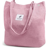 Street27 Korean Canvas Corduroy Tote Bag Casual Work Shoulder Handbags, Multi-Purpose Bag, Sturdy Canvas Bag With Large Capacity, Shopping Bag For Office, College & Daily Use (Pink, Womens)