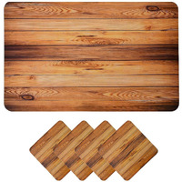 Yellow Weaves 4 Piece Wooden Style PVC Dining Table Placemats, (Color - Wood)