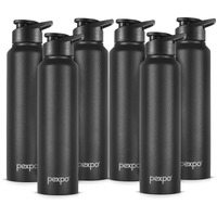 PEXPO Chromo Stainless Steel Sports/Fridge Sipper Water Bottle 1 Litre Knight Black Pack of 6 | Eco friendly | BPA Free | Water Bottle for Office, Gym, School, Yoga, Trekking, Men, Women and Kids