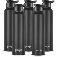 PEXPO Chromo Stainless Steel Sports/Fridge Sipper Water Bottle 1 Litre, Knight Black Pack of 5 | Eco friendly | BPA Free | Water Bottle for Office, Gym, School, Yoga, Trekking, Men, Women and Kids