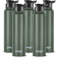 PEXPO Chromo Stainless Steel Sports/Fridge Sipper Water Bottle 1 Litre, Military Green Pack of 5 | Eco friendly | BPA Free | Water Bottle for Office, Gym, School, Yoga, Trekking, Men, Women and Kids