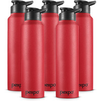 PEXPO Chromo Stainless Steel Sports/Fridge Sipper Water Bottle 1 Litre, Crimson Red Pack of 5 | Eco friendly | BPA Free | Water Bottle for Office, Gym, School, Yoga, Trekking, Men, Women and Kids