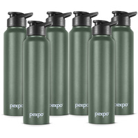 PEXPO Chromo Stainless Steel Sports/Fridge Sipper Water Bottle 1 Litre, Military Green Pack of 6 | Eco friendly | BPA Free | Water Bottle for Office, Gym, School, Yoga, Trekking, Men, Women and Kids