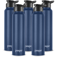 PEXPO Chromo Stainless Steel Sports/Fridge Sipper Water Bottle 1 Litre, Denim Blue Pack of 5 | Eco friendly | BPA Free | Water Bottle for Office, Gym, School, Yoga, Trekking, Men, Women and Kids