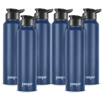 PEXPO Chromo Stainless Steel Sports/Fridge Sipper Water Bottle 1 Litre, Denim Blue Pack of 6 | Eco friendly | BPA Free | Water Bottle for Office, Gym, School, Yoga, Trekking, Men, Women and Kids