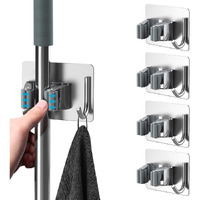 Dimore Broom Mop Holder, Modern Wall Mounted Heavy Duty Stainless Steel Storage Rack Organization Tools, Kitchen Garden Garage Or Bathroom Organization. (Pack of 2)