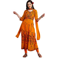 EthnicJunction Women s Georgette Embroidered and Sequence Work Anarkali Kurta and Dupatta Set(KD3-Devi-Mustard_M)