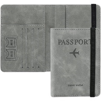 MONJAY Premium Passport Holder Cover Travel Wallet Organiser, Passport Case with PU Leather Travel Document Holder for Men & Women Travel Accessories (Grey)