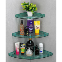 iSTAR Multipurpose Unbreakable Acrylic Bathroom Shelves Bathroom Accessories Corner Wall Shelf (8X8, 10X10, 12X12, Number of Shelves - 3) Pack of 3 (Green)