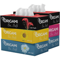 Origami 2 Ply Facial Tissue Box | Car Tissue - Pack of 6 (100 Pulls Per Box, 600 Sheets)