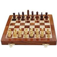 BCBESTCHESS Wooden Handcrafted Foldable Magnetic Chess Board Set with Extra Magnetic Pieces Extra Queens for 2 Players Kids and Adults (16x16 Inches, Brown)
