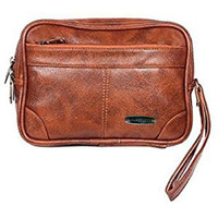 Handcuffs Mens Toiletry Kit Cash Bag | Foam Leather | Money Carrying | Travel | Accessories | Essentials | Pouch | Shaving | Makeup | Cosmetic | Grooming | Handbag (Brown)