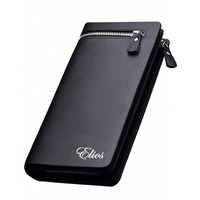 Elios Long Black PU Leather Wallet for Women (Black)