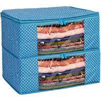 Homestrap set of 2 Cotton Quilted 3 Layered Foldable Saree Covers/Clothes Storage Bag/Wardrobe Organizer With Transparent Window And Zip For Lehenga, Suit, Dress,& Accessories (Blue)