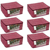 Homestrap set of 6 Cotton Quilted 3 Layered Foldable Saree Covers/Clothes Storage Bag/Wardrobe Organizer With Transparent Window And Zip For Lehenga, Suit, Dress,& Accessories (Maroon)