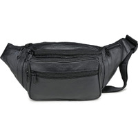 K London Leather Black Men Women Waist Bag Fanny Bag Travel Pouch Passport Holder (1446_Black)