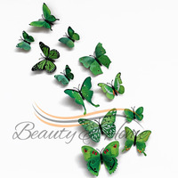 Xtore 12Pcs 3D Home Decor Butterfly | Beautiful Decor Item | Comes with Sticking Pad (Flora Green, Pack of 12), Plastic, Reusable