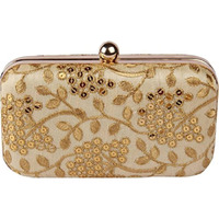 TOOBA Women s Handcrafted Beautiful Bling Box Clutch Bag Beige