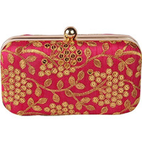 TOOBA Handicraft Hand Embroidered Box Clutch Bag Purse for Bridal, Casual, Wedding Bag for Women & Girls Rani