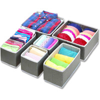 House of Quirk Foldable Cloth Storage Box Closet Dresser Drawer Organizer Cube Basket Bins Containers Divider with Drawers for Underwear, Bras, Socks, Ties, Scarves, Set of 6 (Grey)