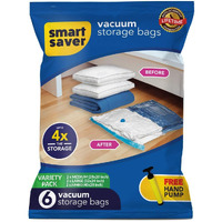 Smart Saver Vacuum Bags for Travel, Space Saver Bags 6 Pack (2 Jumbo 2 Large 2 Medium) Compression Bags for Clothes, Storage Sealer Bags for Clothes Storage, Vaccine Packing Ziplock Bag with Hand Pump