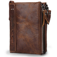 Contacts Men s Genuine Leather Wallet | RFID Blocking Wallet for Men | Bifold Zip Wallet| 7 Card Slots, 1 ID Window (Brown)