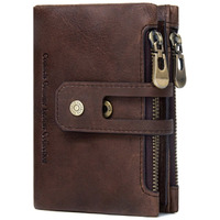 Contacts Men s Genuine Leather Wallet | RFID Blocking Wallet for Men| 14 Card Slots, 1 ID Window | 2 Zipper Compartments, Button Closure (Brown)