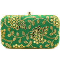 TOOBA Handicraft Hand Embroidered Box Clutch Bag Purse for Bridal, Casual, Wedding Bag for Women & Girls Green