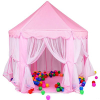 BabyGo Kids Prince Princess Castle Theme Play Tent with Mosquito Net Design for Kids (Pink) (140cm x 135cm x 70cm)