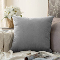 Khooti Velvet Cushion Cover, 22x22 (Light Grey)(Pack of 1)