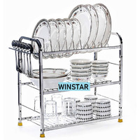 WINSTAR Stainless Steel 3 Shelf Wall Mount Kitchen Utensils Rack | Dish Rack With Plate & Cutlery Stand | Modular Kitchen Shelves Storage Rack | Kitchen Organizer (18X18 Inches)